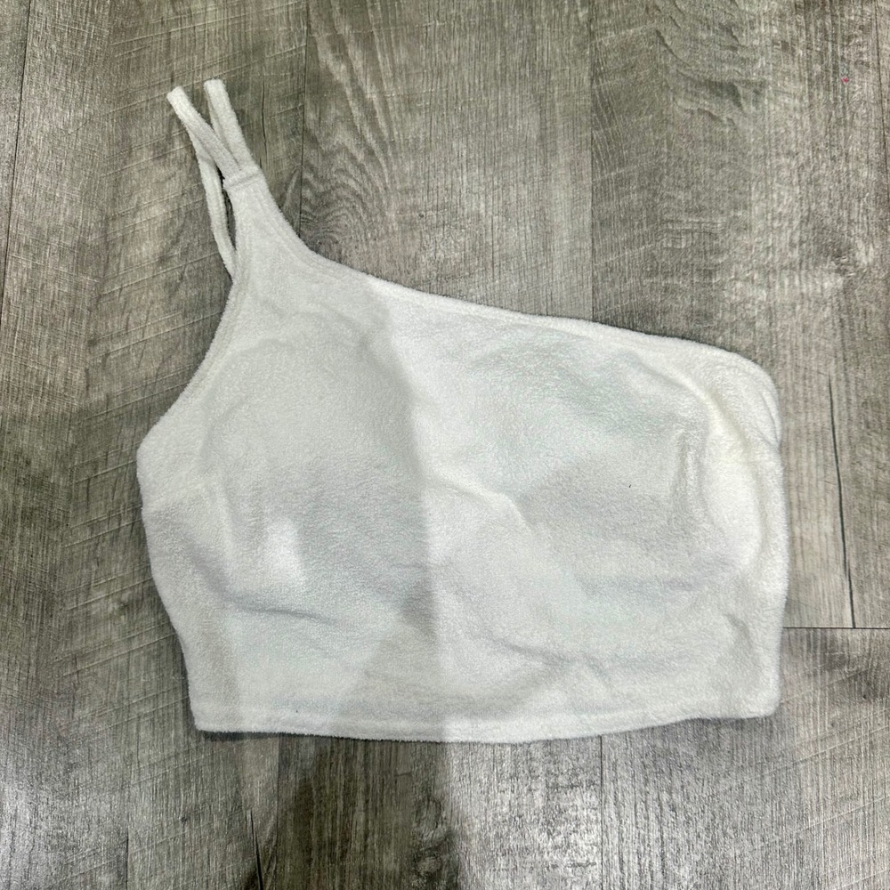 Gilly Hicks Women White Terry Cloth One Shoulder Crop Top Double Strap XS
